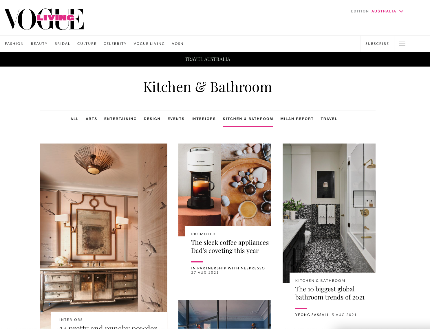screenshot of vogue living kitchen and bathroom website 