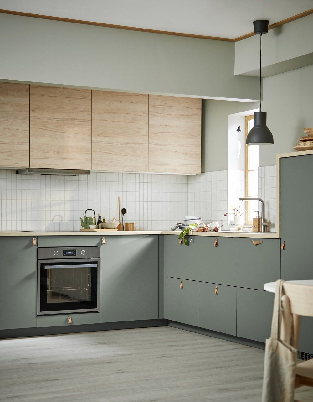 kitchen with Eucalyptus green cabinets