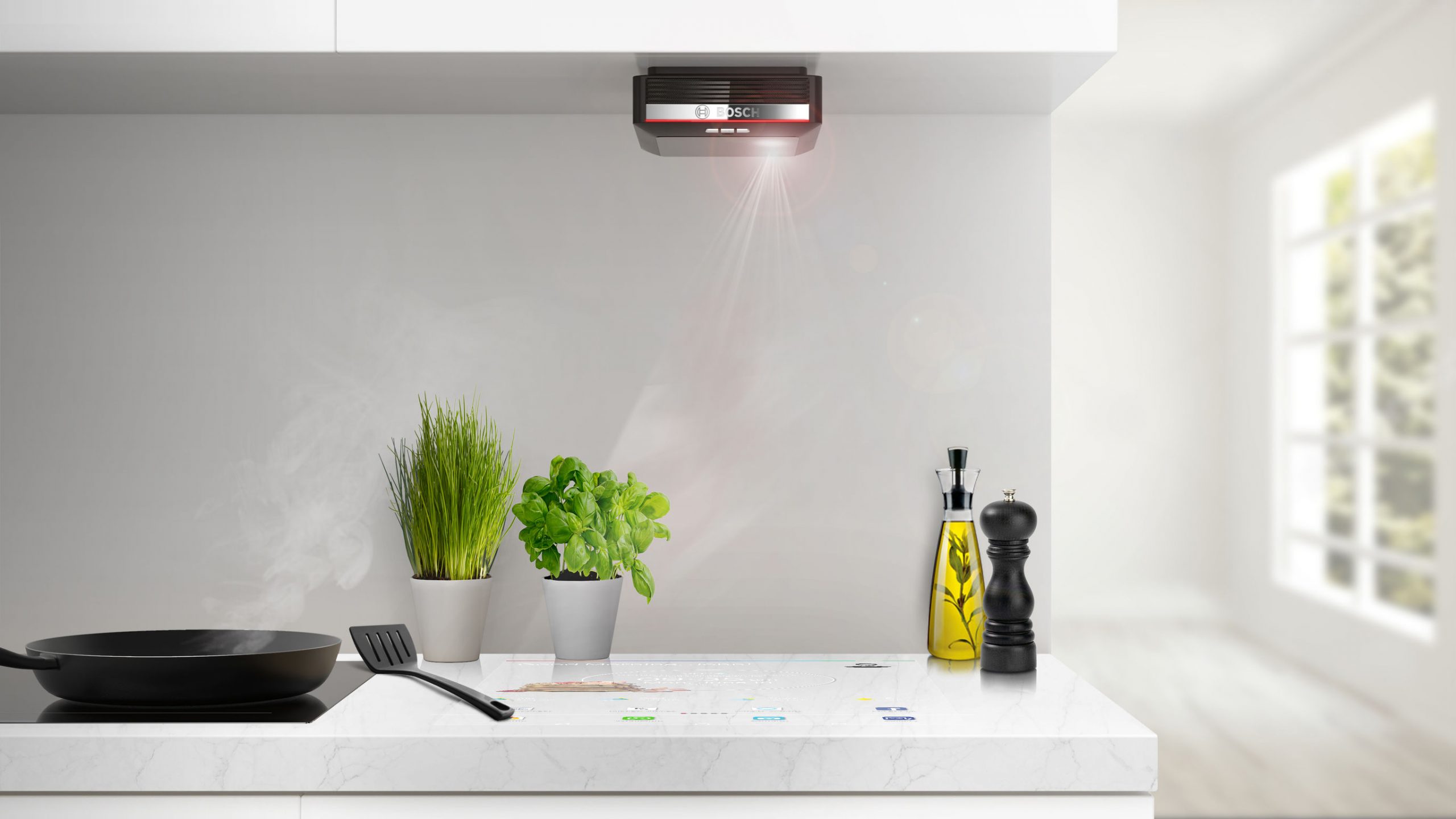 counter top projector in smart kitchen of the future