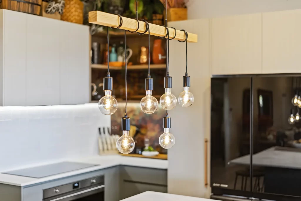custom lights in modern gold coast kitchen renovation