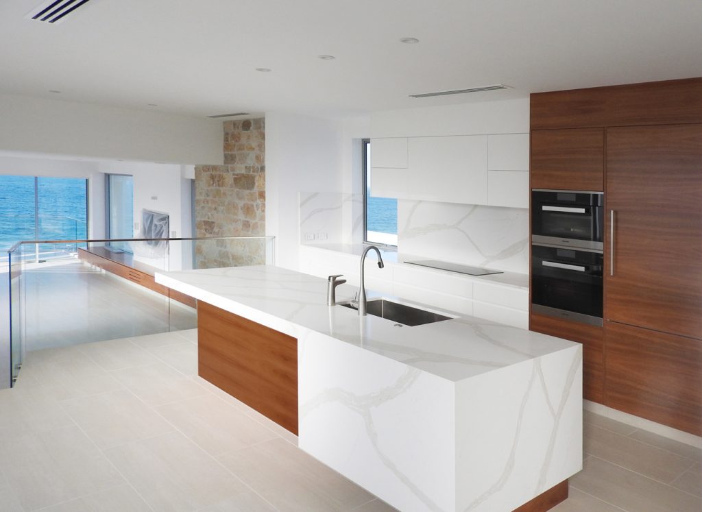 New kitchen renovation in wood marble and white design on the gold coast